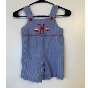 Remember Nguyen Navy Gingham Sailboat Monogram W Romper 24 Months